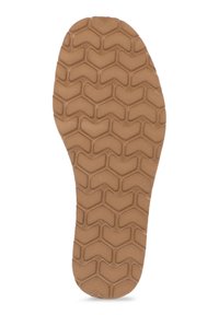 Semelle en caoutchouc avec une surface texturée marron affichant un motif en chevrons pour une meilleure adhérence, conçue pour la durabilité et la stabilité.