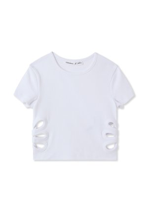 CROP CON DETTAGLI CUT-OUT - T-shirt con stampa - bianco ottico