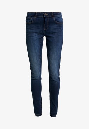 Slim-fit džínové kalhoty tmavé barvy s mírným ombré efektem, design se pěti kapsami a zapínáním na knoflík a zip. Obsahují kontrastní švy.