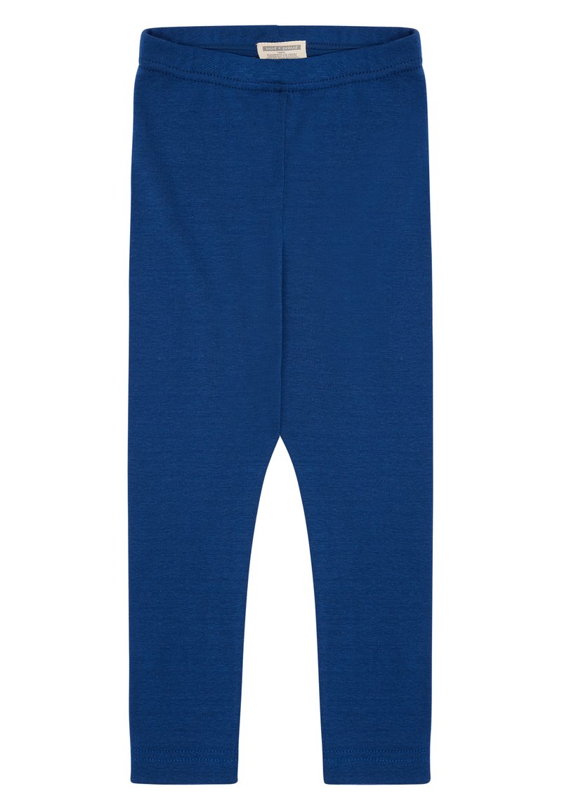 Blauwe katoenen leggings met een getailleerde pasvorm, elastische tailleband en geen zichtbare patronen of hardware. Gladde textuur en ontwerp met volledige lengte.