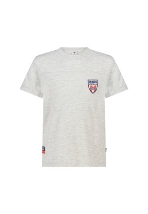 Lichtgrijs T-shirt met korte mouwen, met een klein voetbal schildlogo van Los Angeles op de linkerborst en een label nabij de onderste zoom.