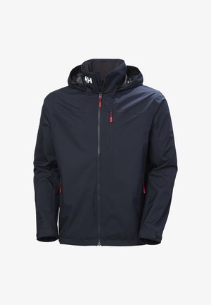 Námornická voděodolná bunda s kapucí, dvěma bočními kapsami se červenými zipy a kontrastním podšívkou. Obsahuje reflexní detaily.