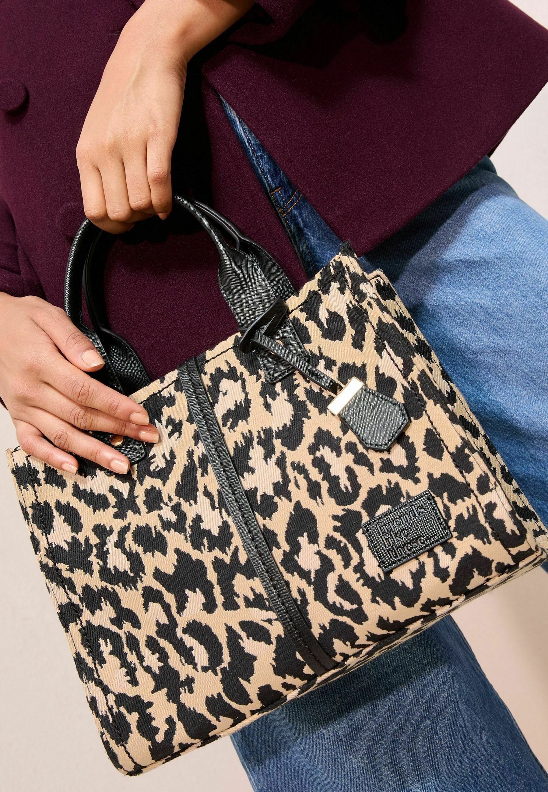 Borsa Shopper Donna In Nylon Leopardato, Grande, Pieghevole, Con Tasca, Per Lavoro E Scuola