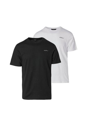 Katoenen crew neck t-shirts in zwart en wit. Zwart heeft een klein wit logo, terwijl wit minimale branding heeft. Beide hebben korte mouwen.