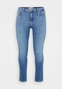 Light blue denim jeans with a slim fit, featuring a standard five-pocket design and visible stitching. No embellishments or patterns.