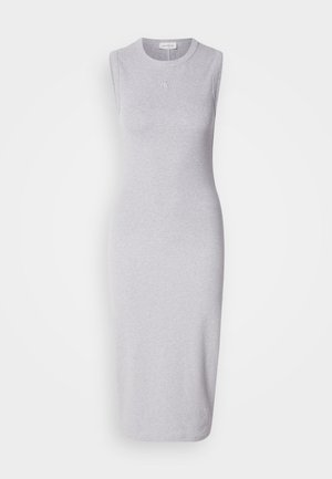 Hall griis sleeveless midi kleit, mis on valmistatud puuvilla segakangast. Omab ümmargust dekoltee ja diskreetset logodetaili rinnal. Sile tekstuur.