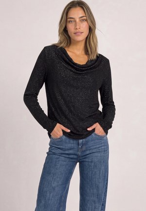 Street One, LONG-SLEEVE SHIRT WITH A WATERFALL NECKLINE - T-shirt à manches longues - black
