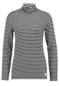 Svartvit randig polokrage t-shirt med långa ärmar, tillverkad av mjukt tyg. Har en figurnära krage och en liten logotypdetalj.