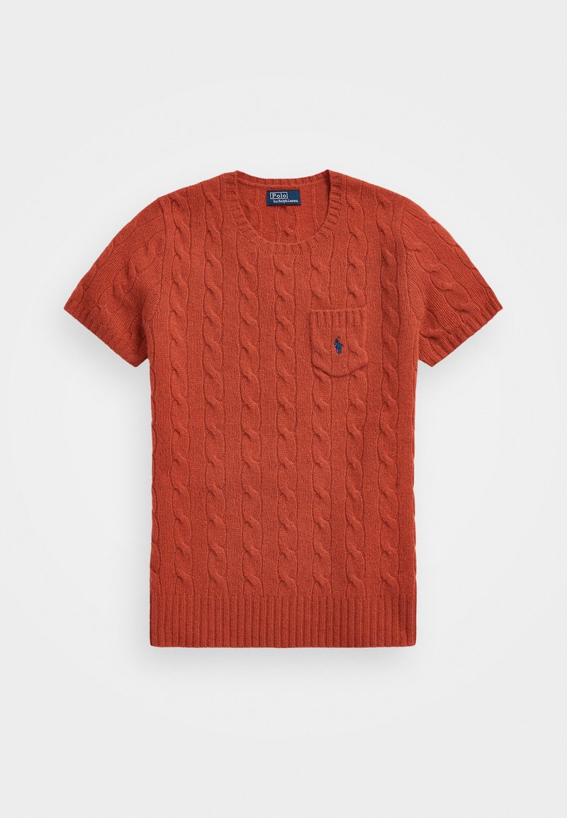 Polo Ralph Lauren - CABLE WOOL-CASHMERE SHORT-SLEEVE JUMPER - Jednoduché tričko - faded red, Zvětšit