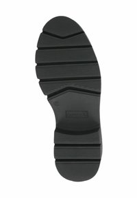 Must musta musta, millel on horisontaalsed ja vertikaalsed sooned, sujuvate ja ümarate varvastega ning väljaulatuva brändi detailiga. Märgitud suurus 37.