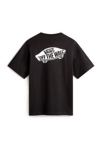 T-shirt in cotone nero con un grande logo bianco "VANS OFF THE WALL" sulla schiena, collo a giro e maniche corte.