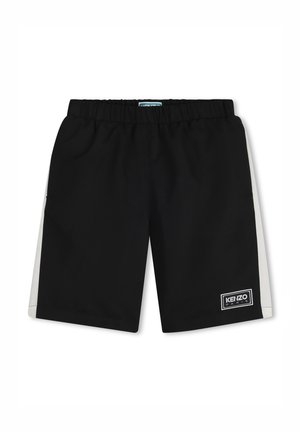 Shorts noirs avec une ceinture élastique, panneaux latéraux blancs et un patch logo KENZO à l'ourlet. Tissu lisse et léger.
