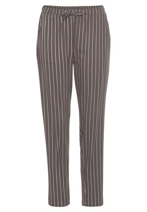 Grijze gestreepte broek met een elastische tailleband en trekkoord, voorzien van zijzakken en een rechte pasvorm.