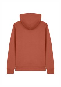 Hoody in een roestkleur, gemaakt van zachte stof. Heeft lange mouwen, een relaxed fit en een eenvoudig ontwerp zonder versieringen.