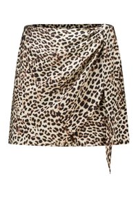 Leopardenmuster Wickelminirock aus glattem Stoff, mit seitlichem Bindeband und leicht drapiertem Design.