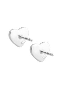 Silver heart-shaped stud earrings with a smooth surface, featuring a straight post for securing to the ear. Marked with "925" for sterling silver.