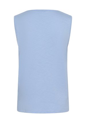 Top senza maniche in cotone blu chiaro con scollatura rotonda e vestibilità rilassata. Texture liscia e design semplice, senza decorazioni o fantasie.