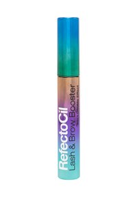 RefectoCil Wimpern- und Augenbrauen-Booster in einem abgestuften Ombre-Röhrchen (blau zu teal) mit weißem Text, entwickelt zur Verbesserung von Wimpern und Augenbrauen.