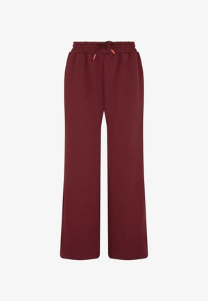 Burgundy sweatpants med en vida design, elastisk midja och dragsko. Tillverkade av mjukt tyg med en slät yta.
