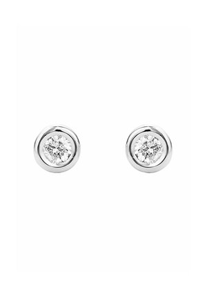 Krožna srebrna uhane, ki vsebujejo osrednjo biserno gem, obkroženo s gladkim, poliranim pasom. Oblikovanje je minimalno in elegantno.