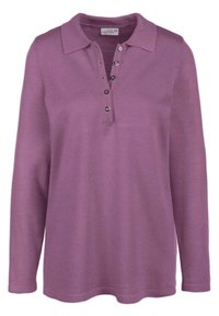 Langarm polo shirt in lichtpaars, met een ribbelstructuur, een vijfknopen-sluitsysteem met donkere knopen en een platte kraag.