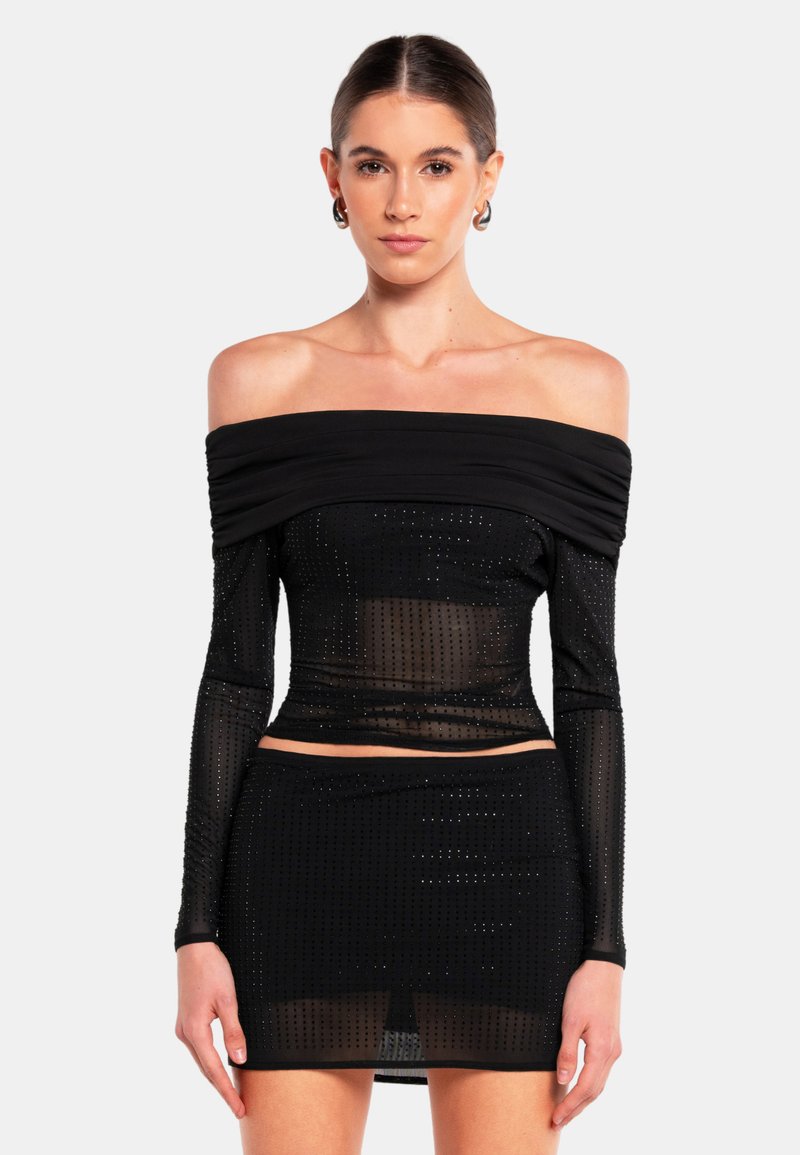 OW Collection OFF SHOULDER RHINESTONE - Camicetta - black