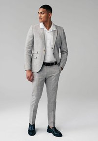 Next SLIM FIT LINEN CHECK - Puvunhousut - grey