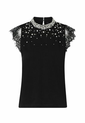 LIU JO, LIU JO T-SHIRT WITH LACE AND RHINESTONES - T-shirt imprimé - black