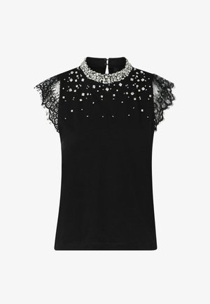 LIU JO, LIU JO T-SHIRT WITH LACE AND RHINESTONES - T-shirt imprimé - black