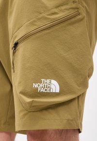 Χακί σορτς με τσεπάκι με φερμουάρ στο μηρό και λευκό λογότυπο The North Face τυπωμένο κάτω από το τσεπάκι.