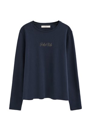 Marineblaue Langarmshirt mit "Polo Club" in goldener Schrift mittig auf der Brust gestickt.
