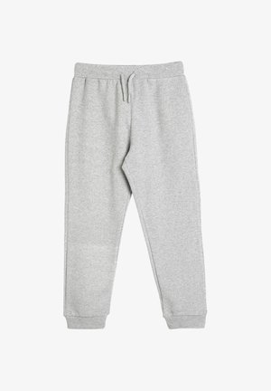 Grijze katoenen sweatpants met een elastische tailleband, ribbelmanchetten en een zachte, gestructureerde stof. Rechte pijpen zonder zichtbare patronen.