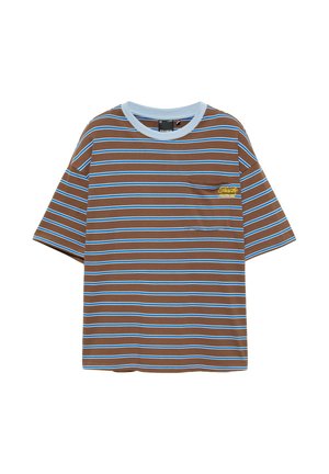 PULL&BEAR, STRIPED RELAXED FIT SHORT SLEEVE WITH EMBROIDERY - T-SHIRT - T-shirts print - mottled dark brown