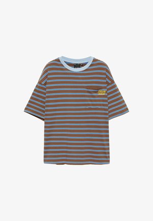 PULL&BEAR, STRIPED RELAXED FIT SHORT SLEEVE WITH EMBROIDERY - T-SHIRT - T-shirts print - mottled dark brown