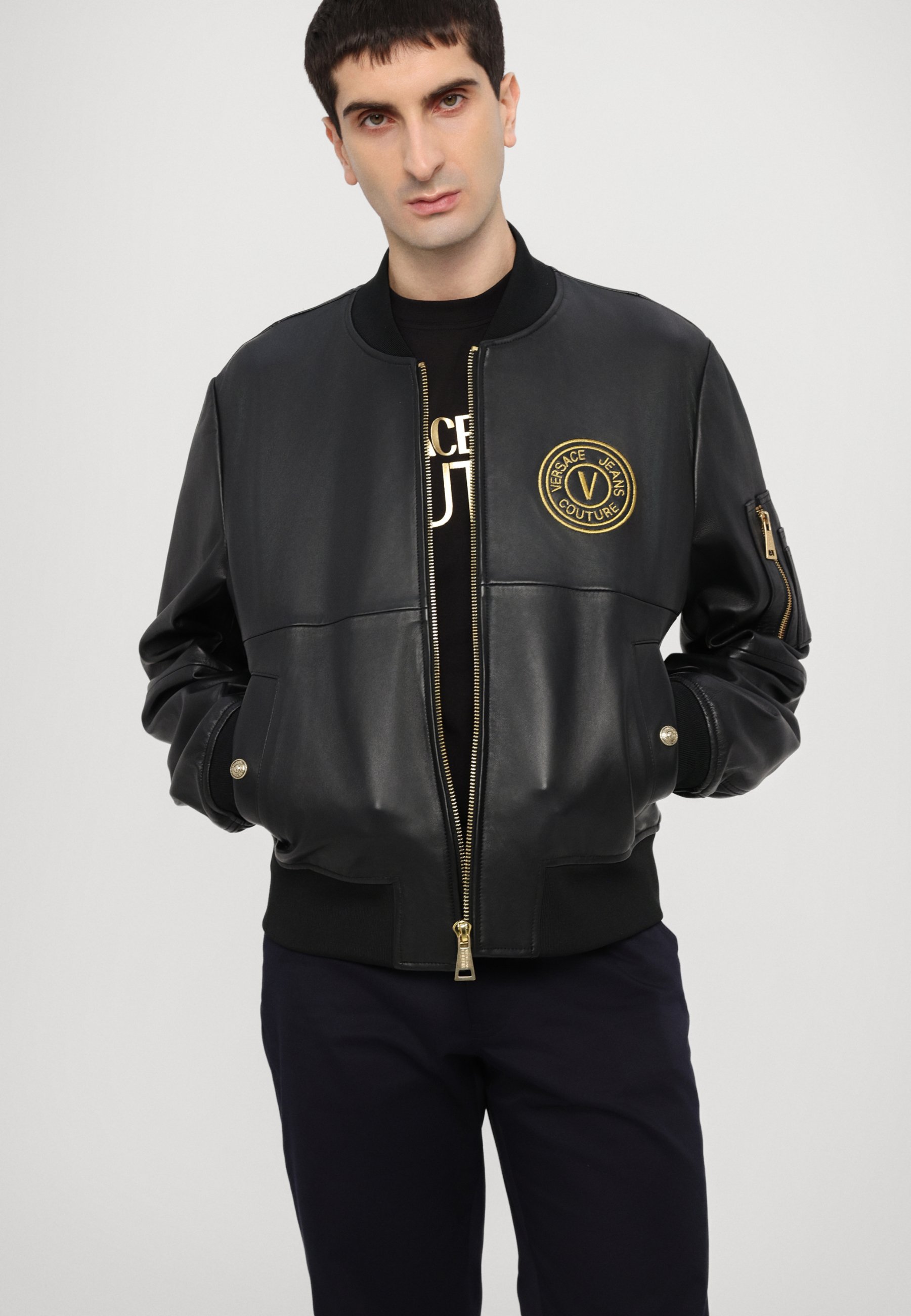 Versace Jeans Couture SHINE - Leather jacket - black/gold/black Versace Jeans Couture SHINE - Leather jacket - black/gold/black