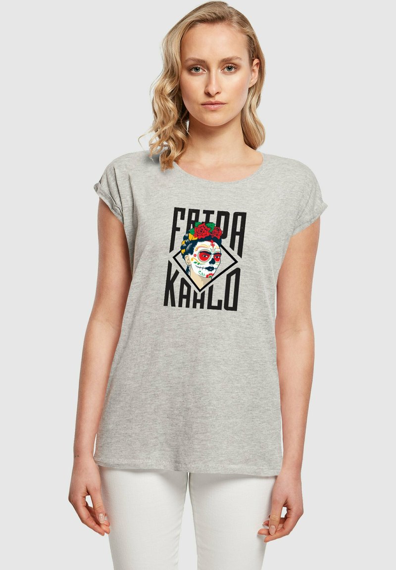 Merchcode FRIDA KAHLO LETTERING EXTENDED SHOULDER TEE - T-shirts print - heather grey