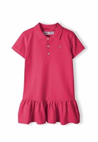 Różowa sukienka polo z krótkimi rękawami, z trzema guzikami i falbaniastym dołem. Wykonana z miękkiego materiału bawełnianego, z delikatnym haftem logo.