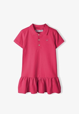 Rosa Polo-Kleid mit kurzen Ärmeln, Drei-Knopf-Blende und einem Rüschensaum. Hergestellt aus weichem Baumwollmaterial, mit dezentem Logo-Stickerei.
