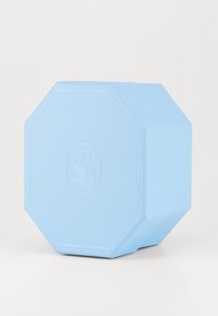 Sky blue octagonal block made of textured material. Features a subtle swan logo on one face, with a smooth finish on the edges.