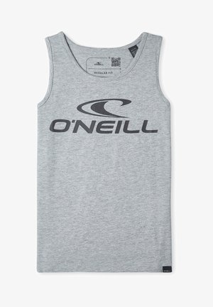 Grå ærmeløs tanktop med stort sort O’Neill-logo og bølgegrafik centreret på brystet, regular fit, lagt fladt.