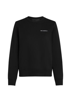 Felpa nera in cotone con scollo rotondo. Presenta un piccolo logo bianco "KARL LAGERFELD" sulla parte anteriore superiore. Maniche lunghe.