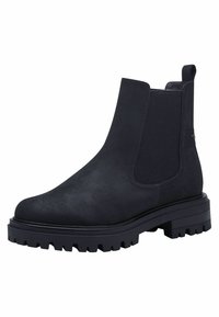 Svart mocka Chelsea ankelsko med elastiska sidopaneler, rejäl gummisula och strukturerad yta. Har en dragflik baktill.