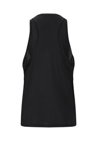 Mustat hihattomat urheilutopit, joissa on sileä pinta, teksturoitu verkkomateriaali sivuilla ja pyöristetty kaula-aukko parantamaan hengittävyyttä.