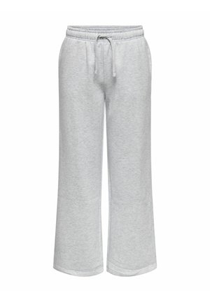 Pantaloni in cotone grigi con una vestibilità comoda, vita con coulisse e design a gamba larga. Texture liscia e colore solido classico.