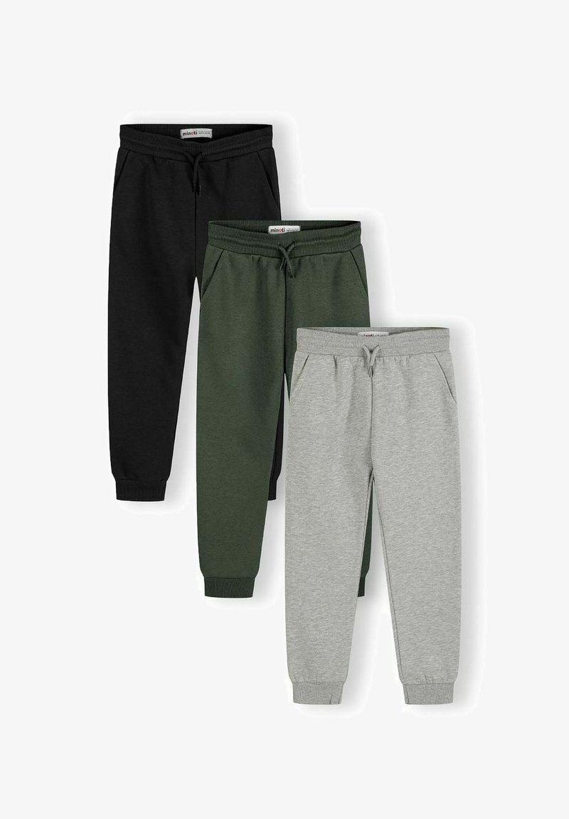 Tri par joggerjev: črna, olivno zelena in siva. Bombažna mešanica, elastični pasovi z vrvico, opravljeni hlačnici in stranske žepe.