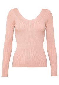 Hladký top s dlouhým rukávem v jemně růžové barvě, s širokým výstřihem ve tvaru V a slim fit střih. Vyroben z texturované pleteniny.