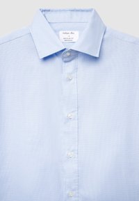 Hellblau kariertes Hemd mit regulärer Passform, Knopfleiste vorne und klassischem Kragen. Hergestellt aus glattem, strukturiertem Stoff.