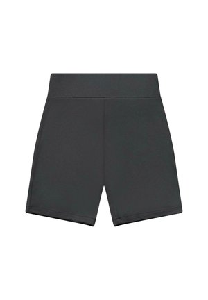 Zwarte, hooggetailleerde, aansluitende shorts met brede tailleband en rechte zomen, ontworpen voor actieve of casual draagmomenten.