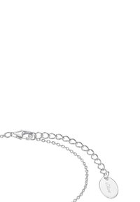 Bracciale in argento con chiusura a moschettone, maglie allungate e un piccolo tag con la scritta "s. Oliver" incisa. Texture liscia e finitura lucida.