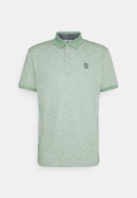 Polo-shirt vert clair avec une finition texturée, un col et des manches courtes. Présente un petit logo noir sur la poitrine et des bordures contrastantes.
